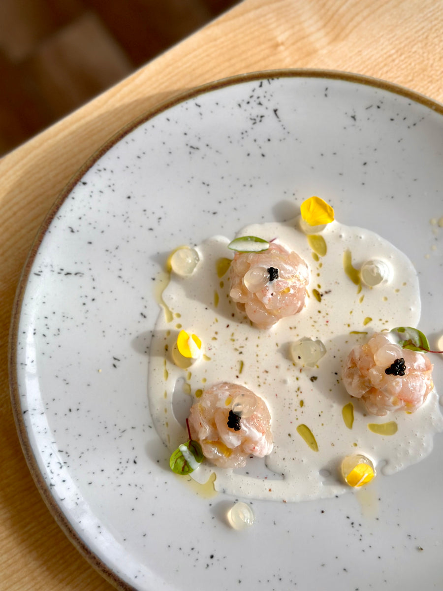 GAMBERO ROSA, colatura di caprino, caviale e lemon curd BIRROTECA88